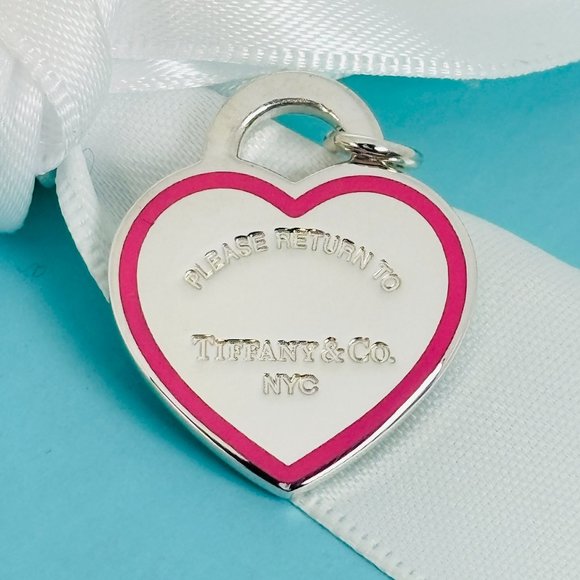 Jewelry - Return to Tiffany & Co Pink Enamel Border Heart Tag Pendant or Charm